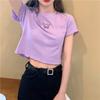 Summer High Waist Exposed Navel Slim Fit Butterfly Embroidery Short Sleeved Top For Women