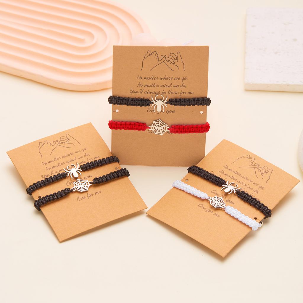 2pcs/Set Romantic Spider Web Couple Bracelet For Women Men Handmade Braided Rope Wish Card Halloween Friendship Zircon Gifts