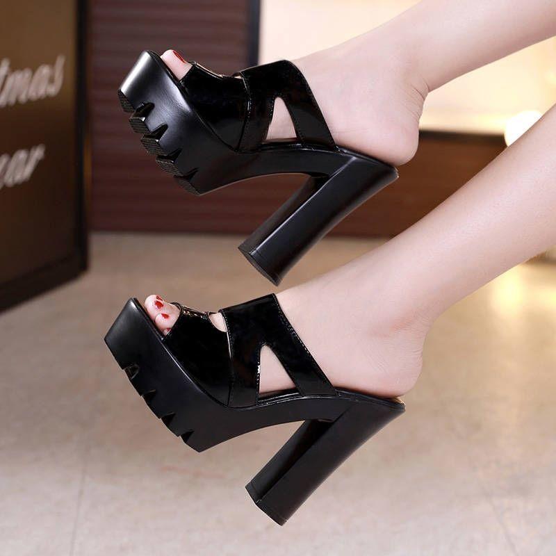 Summer Women Block Heel Shoes Solid Chunky High Heel Casual Open Toe Platform Sandals Sandalia Feminina Woman Heel 10cm