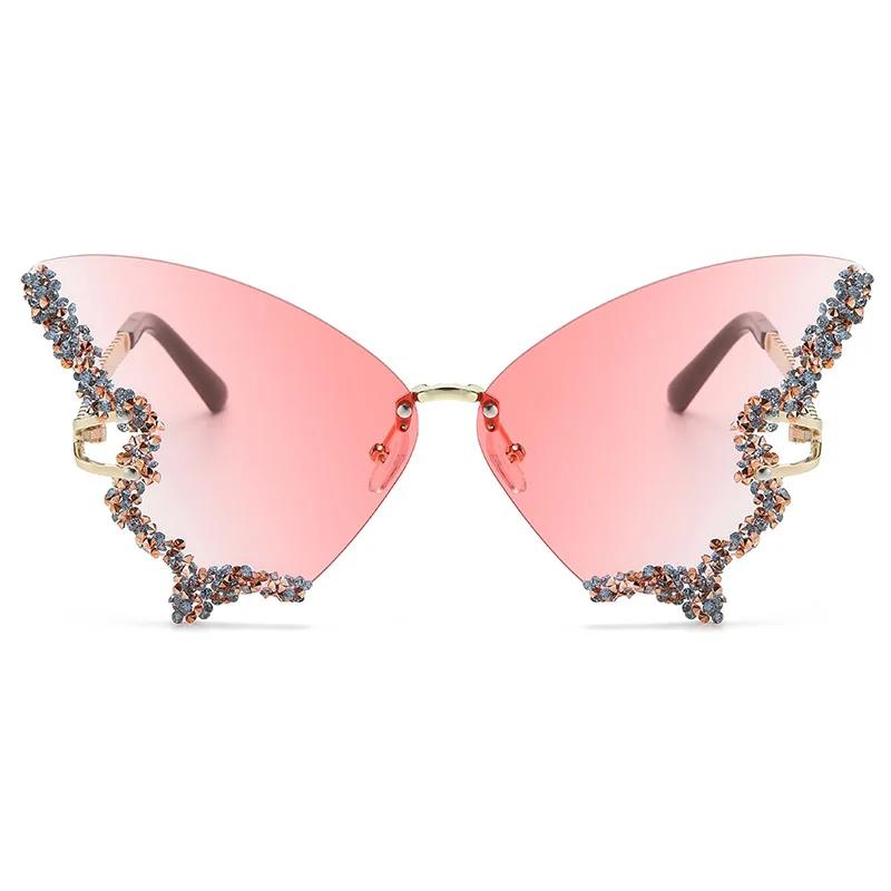 Butterfly Rimless Fashion Sunglasses For Women Luxury Rhinestone Decorative Glasses For Party Prom Club