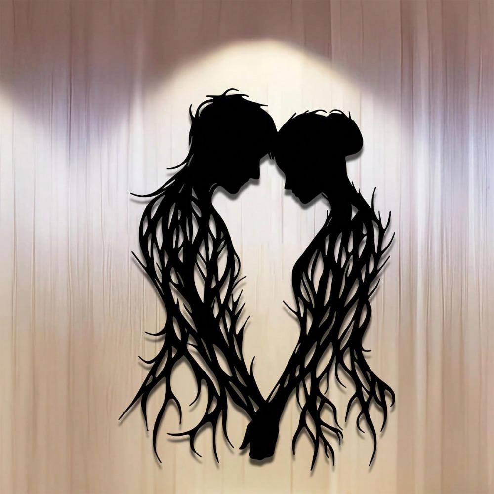 1pc Metal Wall Hanging for Lovers, Romantic Contour Design with Heart Shapes, Suitable for Home, Courtyard, Wedding, Mother's Day