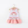 Girls Summer Striped Patchwork Dress with Cute Doll Print