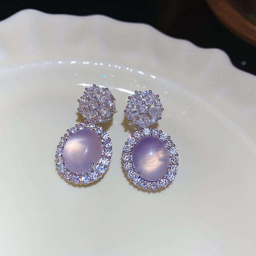 Французский придворный стиль Серьги-пусеты с прямоугольным цирконом на серебряных иглах Изысканные легкие роскошные высококлассные серьги Преувеличенные серьги Женщины