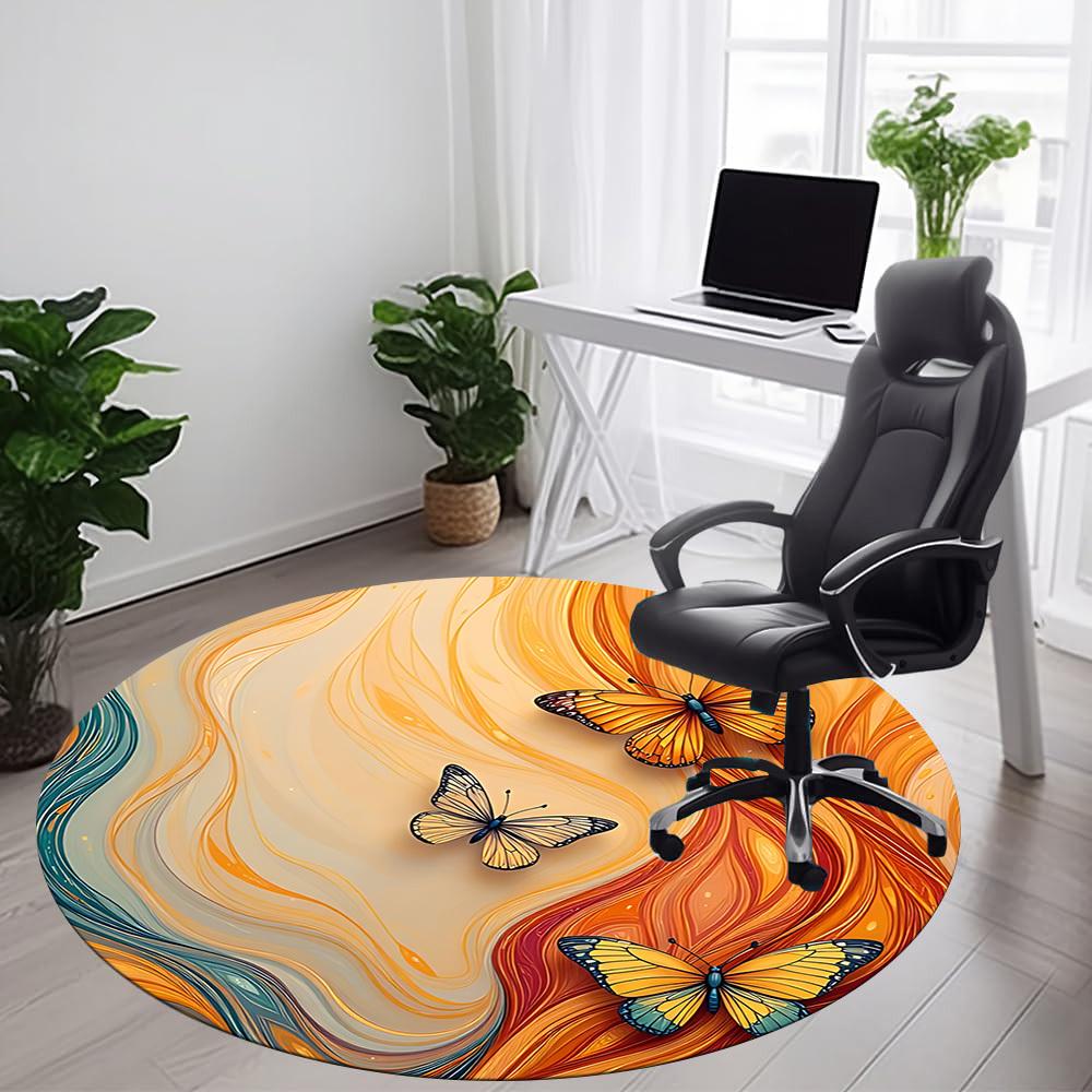 1pc Butterfly Flow Office Round Area Rug, Indoor Mat Suitable ForOffice, Under Office Chairs Bedroom Living Room Home Decor, Room Deco D037