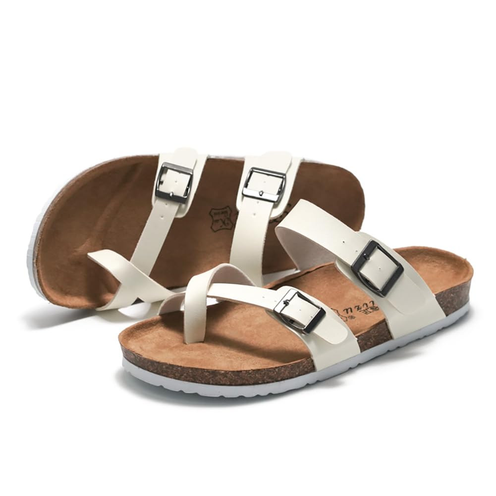 Мужские сандалии из пробки с перекрестными ремешками, плоские, удобные, легкие, пляжные, летние, на платформе [KOSIKINI] Женские, Сандалии, Сандалии, Сандалии, (Белый,