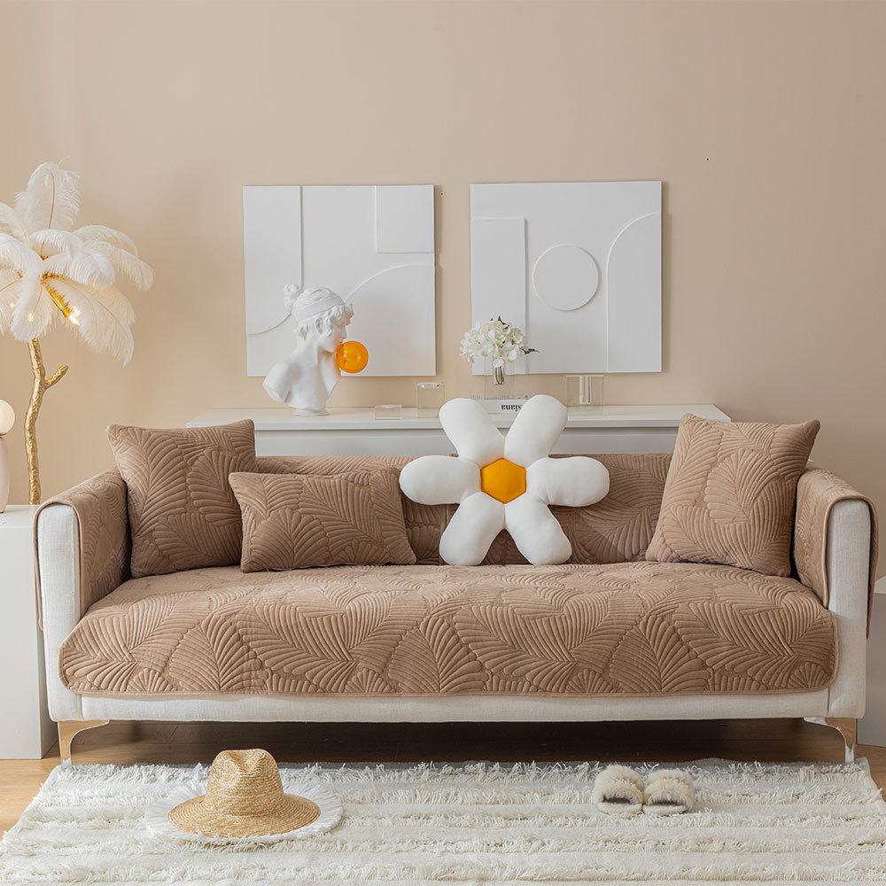 Весенняя жаккардовая диванная подушка, однотонная плюшевая диванная подушка с банановым листом, чехол для дивана для гостиной, нескользящее утолщение