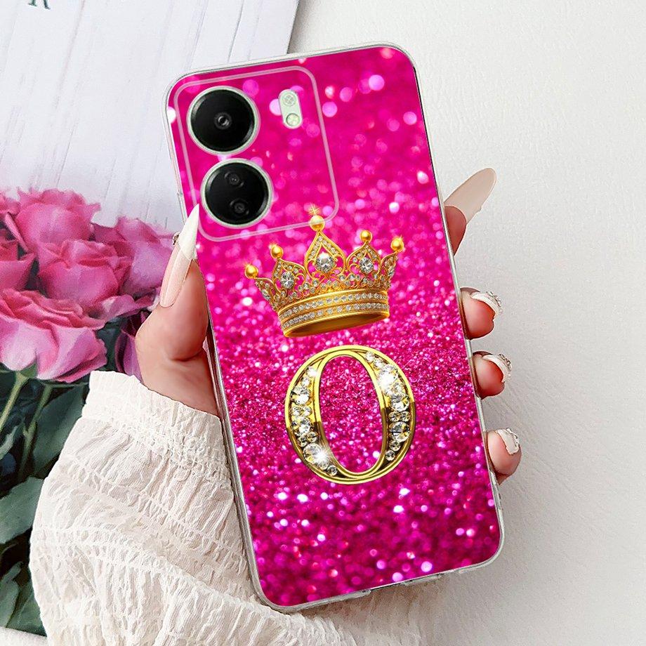 For Xiaomi Redmi 13 13C 4G 5G Soft Silicone Phone Case Crown Letters Initials Cover For Redmi13c 13 C Realme13 Clear Back Cover