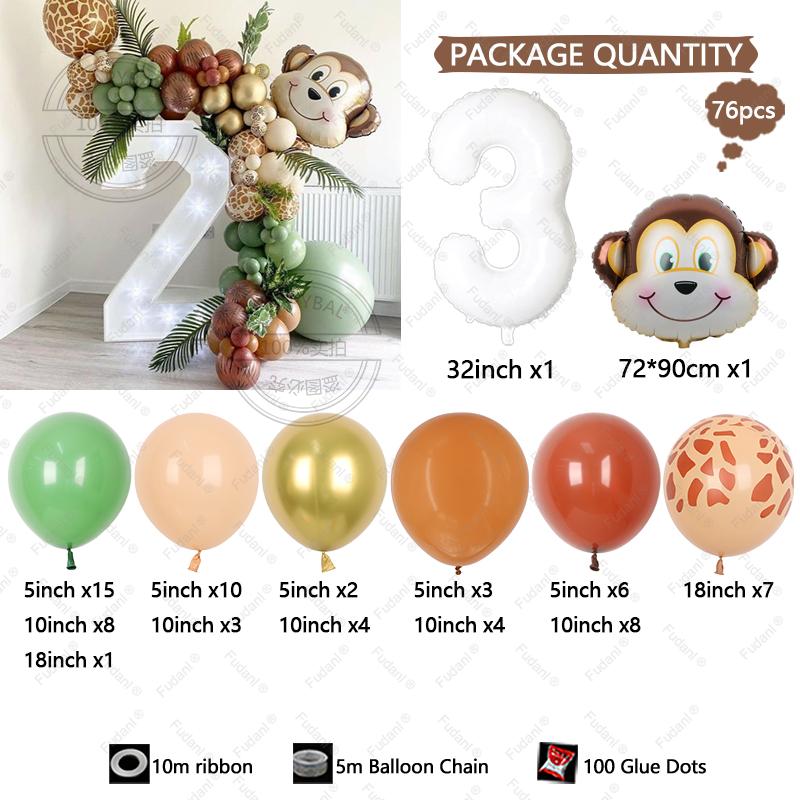 76PCS Jungle Animal Monkey Themed Balloon Arch Set Boy Girl Birthday Party Decorations Supplies Baby Shower Kid Toy Gift 2025