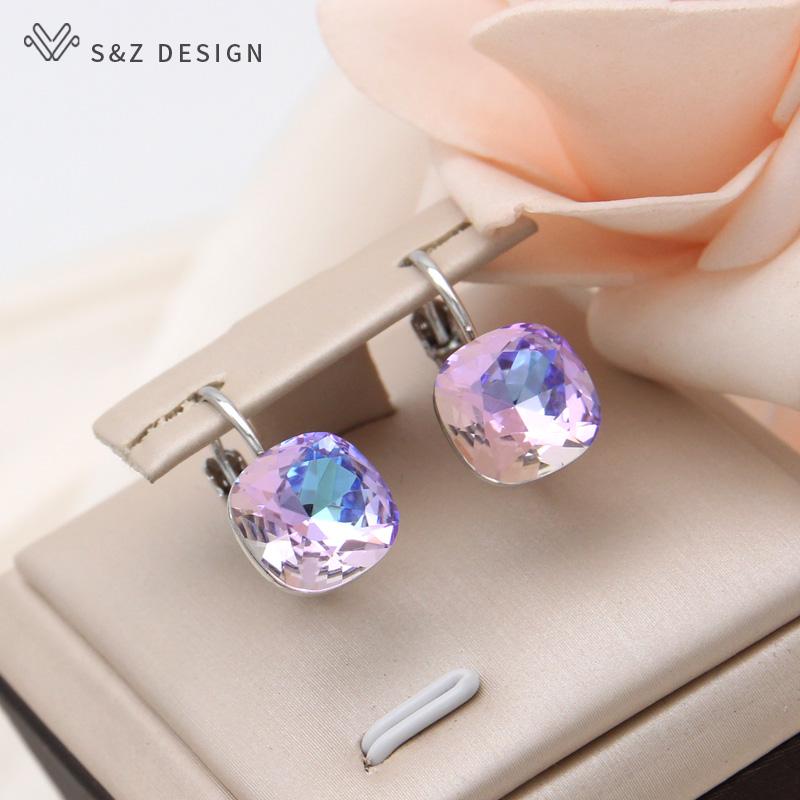 Fashion Square Colorful Crystal Drop Earrings For Women Wedding Rose Gold Color Jewelry Eardrop