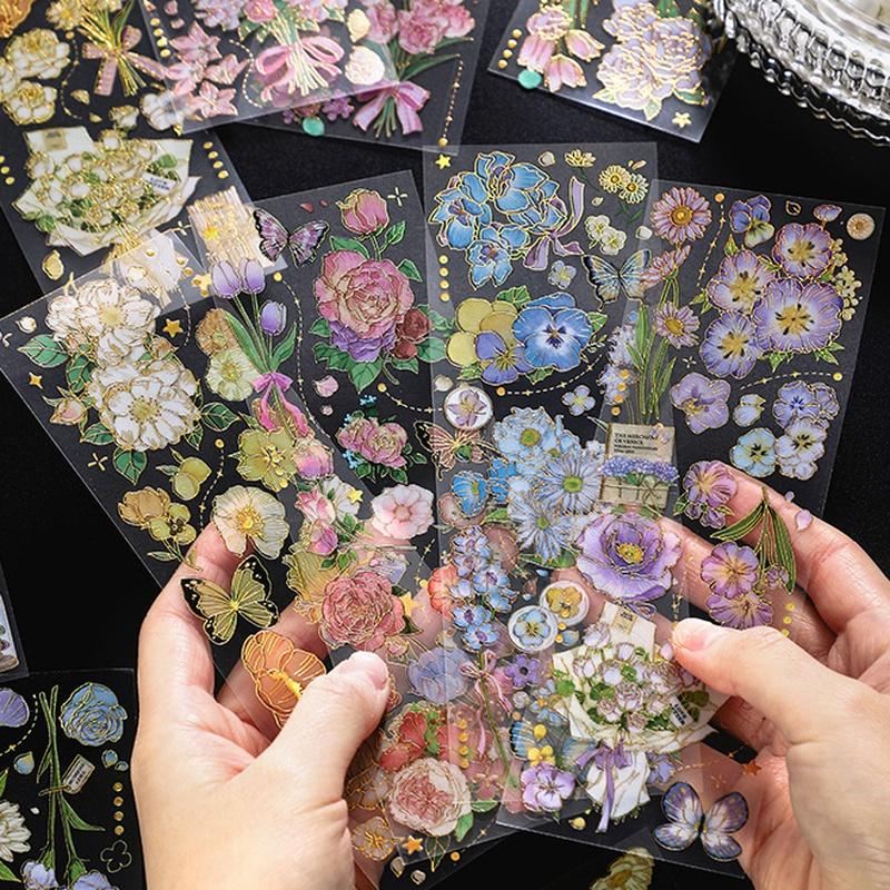 3Pcs/Set 3D Hot Stamping Stickers Four Seasons Flowers Decorative Pvc Stickers Scrapbooking Stick Label Diary Album Stationery