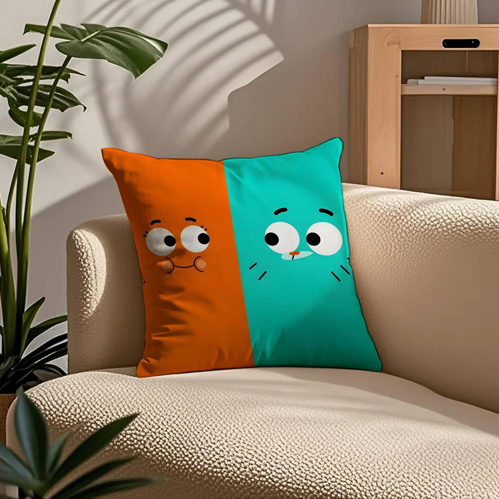 Cartoon Gumball Amazing World Pillow Case Comfort Sofa Bed Silky Elegant Invisible Zipper Custom Decorative Cushion Cover
