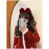 Cat Eye Heart Bow Velvet Hair Clip Women Retro Wine Red French Elegant Pearl Back Head Hair Accessories