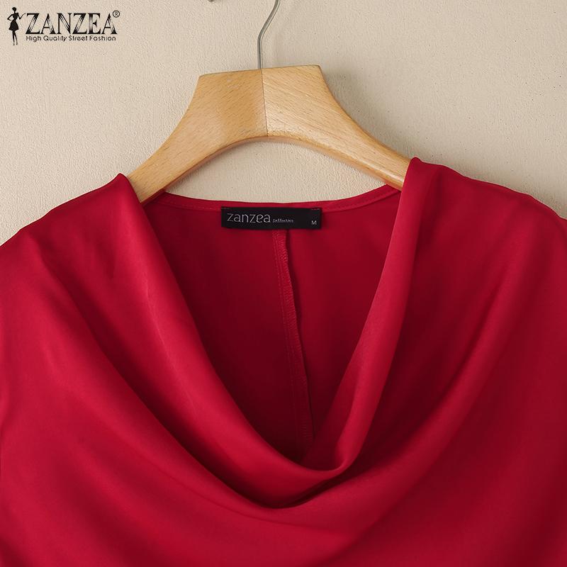 ZANZEA Womens Casual Swing Collar Solid Color Short Sleeve Blouse