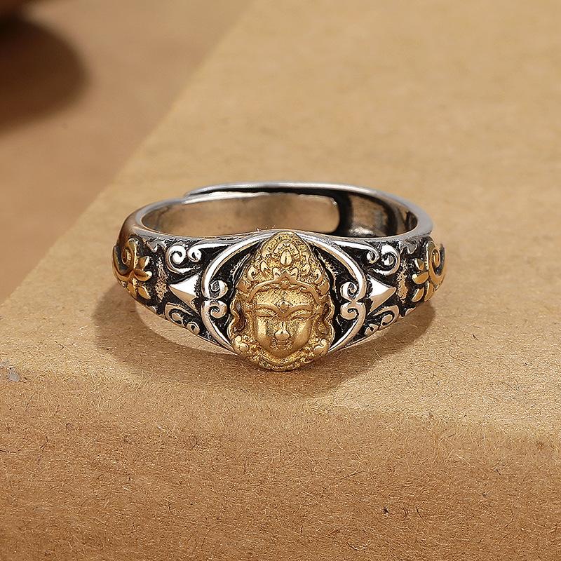 Ретро литературный вентилятор Dian Mother позолоченное золотое кольцо женское этническое ветровое ремесло открытое креативное моторное кольцо на палец