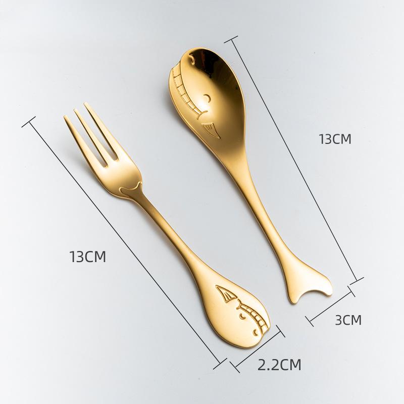 HANYANG Новая креативная милая ложка в виде дельфина, кофейная ложка из нержавеющей стали 304, нож и вилка, ослепительная цветная ложка для перемешивания