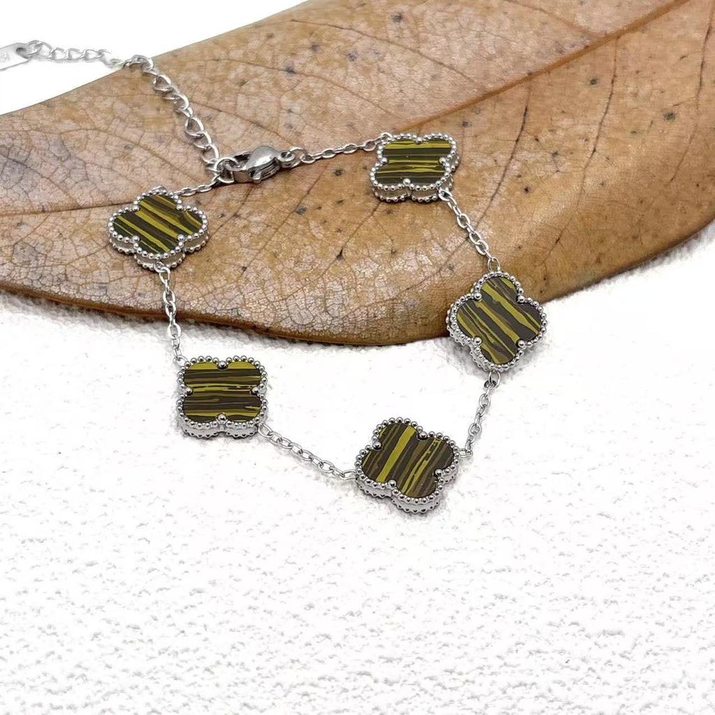 15Mm Four-Leaf Clover Five Flowers Bracelet High-Grade Titanium Steel Bracelet Fashionable Versatile Lucky Four-Leaf Clover Jewellery