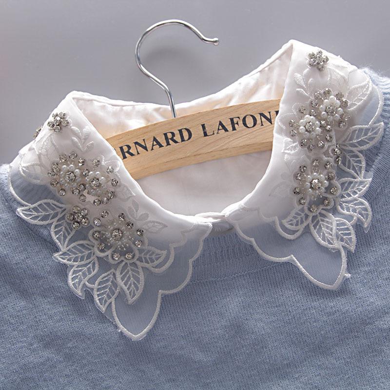 Korean Blouse Fake Collar Handmade Inlaid Diamond Collars Beaded Shirt Fake Collars White Fake Collar Manufacturers