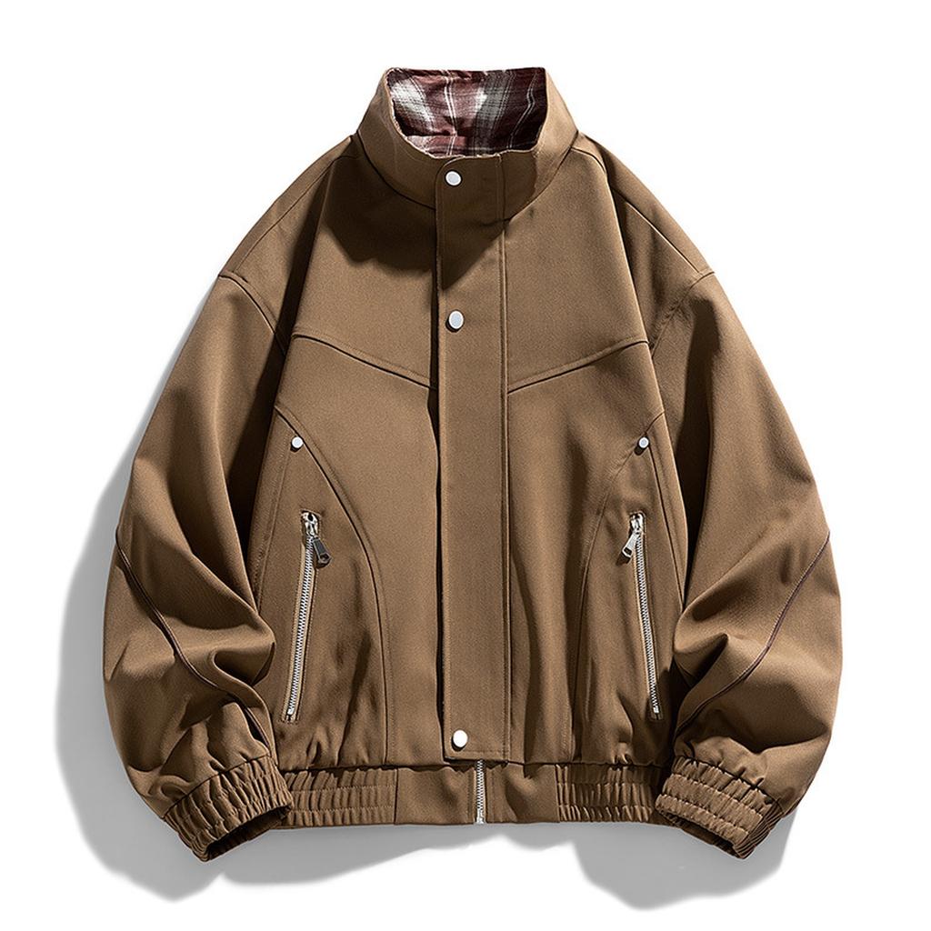 Men's Retro American Long-sleeved Stand Collar Jacket New Casual All-match Loose Jacket