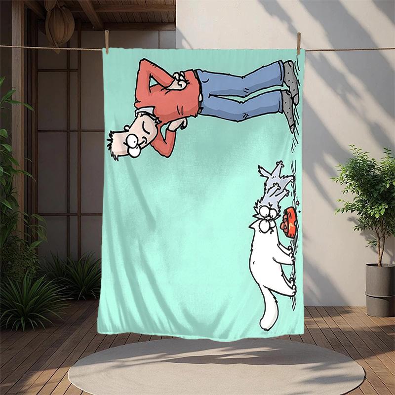 Simon'S Cat Flannel Blanket Soft Warm All-Season Throw, Design for Camping, Car Travel, Hiking Sofa, Bed, Office Perfect Gift for Parties