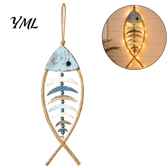 Adjustable LED Atmosphere Light Bohemian Wooden Fish Wall Decor With/without Lights, Coastal Retro Hanging Ornament Art for Bedroom Living Room