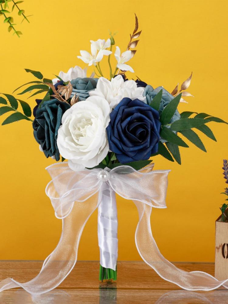 Roses Bouquet Wedding Bouquet for Bride Artificial Flower with Ribbon Fake Flowers Silk Roses Bridal Bouquet Bridesmaid Bouquet for Wedding Decoration