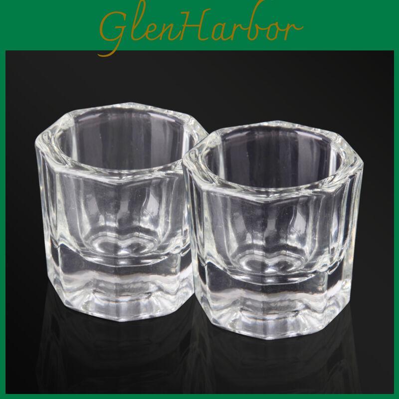 Octagonal Cup Glass Crystal 2x Dappen Dish For Acrylic Nail Art Liquid Powder