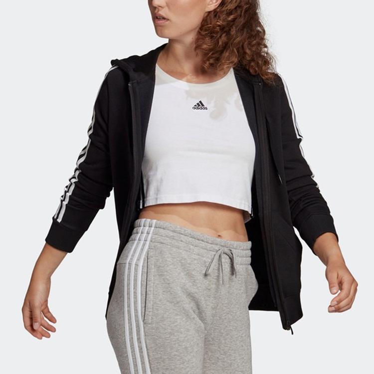 adidas Спортивная куртка с капюшоном в полоску с цветными блоками Женская верхняя одежда Черный GL0792