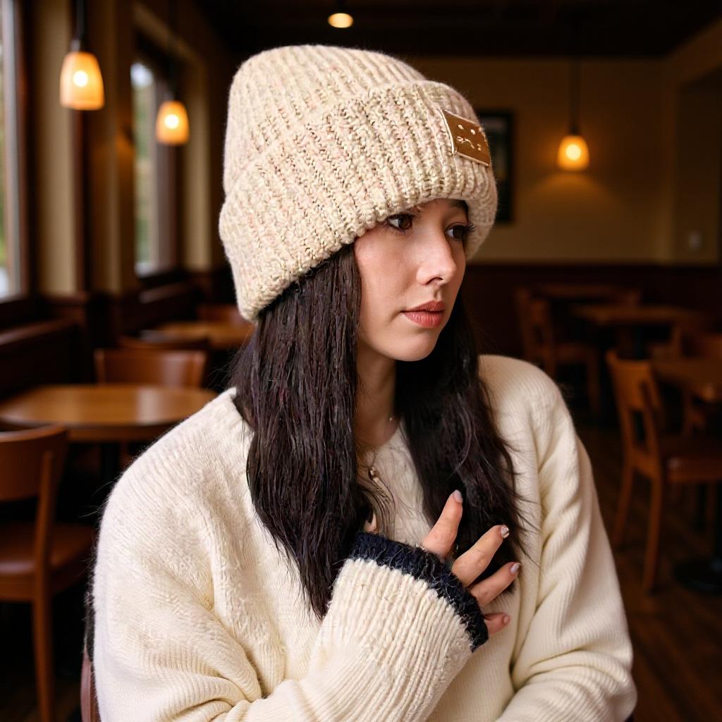 New cold-proof ear protection knitted hat, big head circumference wool hat for women, warm in autumn and winter, showing a small face and leisure