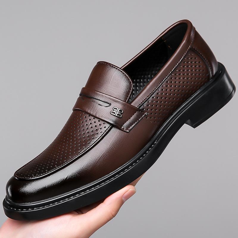 2024 летние новые мужские деловые повседневные кожаные туфли мужские полые дышащие кожаные сандалии кожаные туфли с отверстиями мужские 9028