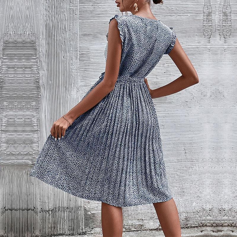 YYFS Women's Fashion Summer Spring Floral Print Sleeveless O-Neck High Waist Casual Dresses