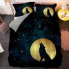 Wolf Howl Under The Moon Three-Piece 3D Digital Printing Quilt Cover Pillowcase Bedding