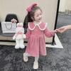 Chic Red Plush Dress with Doll Collar for Girls – 2024 New Year’s Edition