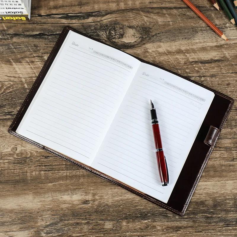 Crazy Horse Genuine Leather Handmade A5 Laptop Notebook Cover with Pen Holder Business School Office Supplies Stationery