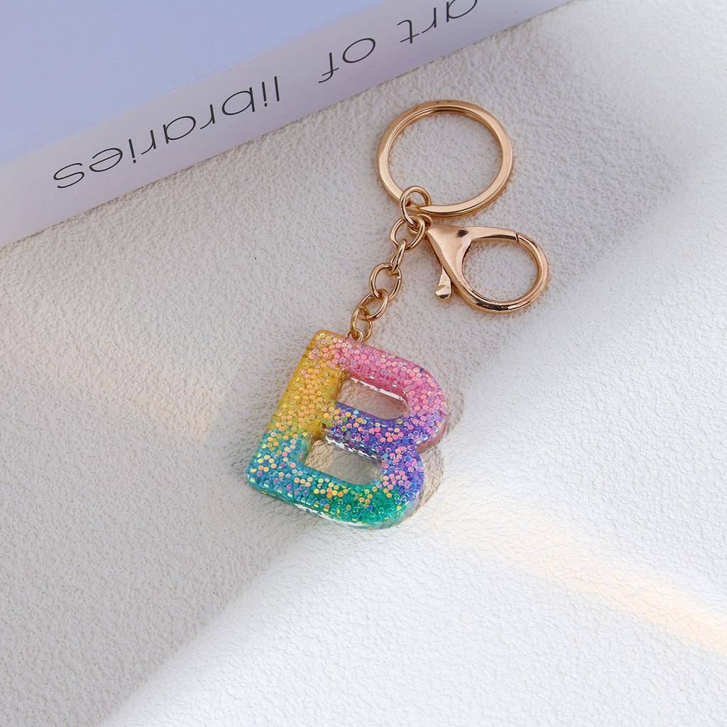 Resin Rainbow Color English Letter Fringed Keychain, Creative High-End Crystal Drop Glue Pendant Jewelry Pendant