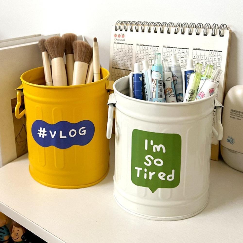 Канцелярские принадлежности Большая вместимость настольного ящика для хранения Прекрасное железное ведро Железный держатель для ручек Органайзер для ручек