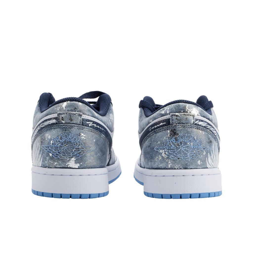 Jordan Air Jordan 1 Monster Lab, Canglang Moon Shadow Low top Vintage Basketball Shoes Unisex White Blue Silver 553558-404(Team445-)