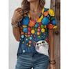 Multi Pattern V-neck Short Sleeved T-shirt, Fashionable Women's T-shirt, Printed Basic Top, Street Wear, Summer Oversized Clothing, Women's T-shirt