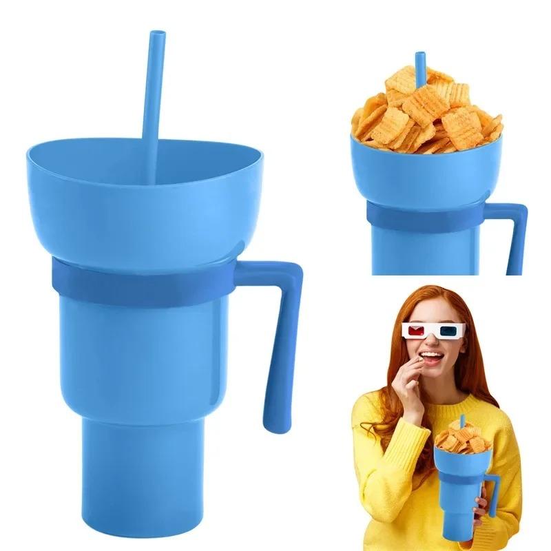 New 2 IN 1 Creative Popcorn Snack Cup Integrated Beverage Cup With Handle Portable Beverage Cup Novel Design And Many Functions