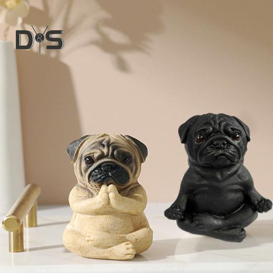 Meditating Dog Figurine Resin French Bulldog Statue Yoga Puppy Animal Sculpture Home Office Desktop Garden Decoration Ornament Festival Gift