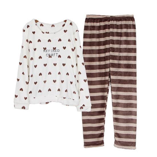 2 шт./компл. женские пижамы в полоску, утолщенные коралловые, одинаковые, с мультяшным принтом, флисовые, мягкие, с круглым вырезом, с длинными рукавами, эластичная резинка на талии