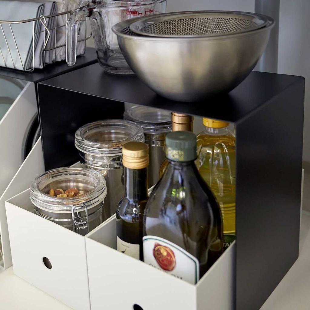 Ящик для хранения Yamazaki над полкой, Набор из 2 шт., Черный, Прибл.. Ш31 x Г20 x В28см, Башня-стеллаж, 5038