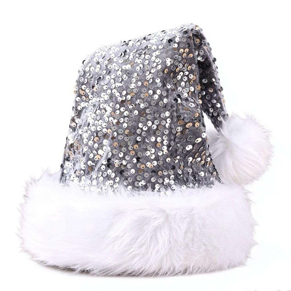 Double Layer Sequin Christmas Hat Sparkling Sequins Soft Festive Hat Warm Monochromatic Sequin Santa Cap Holiday Celebrations
