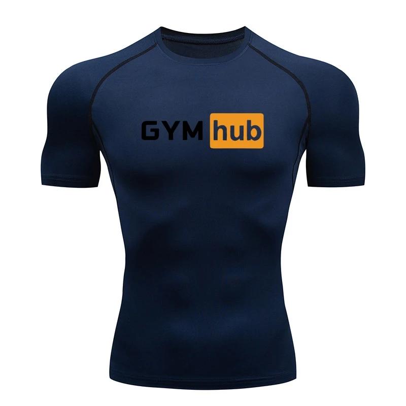 Gym Hub Печать Мужская Компрессионная Футболка Тренажерный Зал Тренировка Спорт Быстросохнущая Облегающая Футболка На Открытом Воздухе Тренировка Фитнес Эластичность Топы Футболка