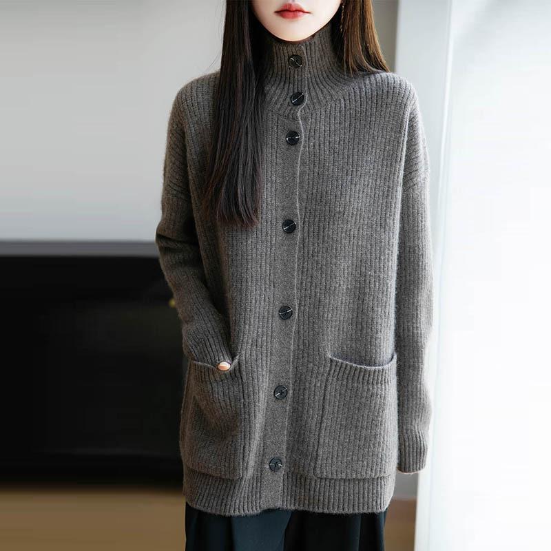 Korean Lazy Style Turtleneck Sweater Jacket Women'S Autumn And Winter New Loose Knitted Cardigan Top Lazy