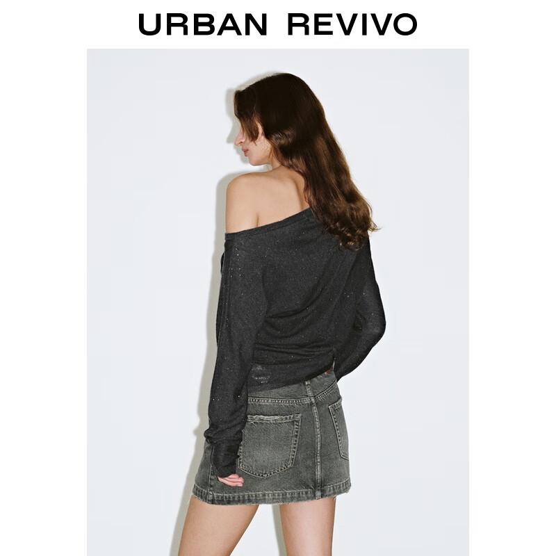 UR 2025 Осень Женский Модный Короткий Трикотажный Топ с Пайетками и Открытыми Плечами