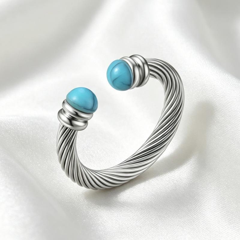 Vintage jewelry 18k gold stainless steel open bracelet inlaid with tiger turquoise titanium steel ring non-fading jewelry