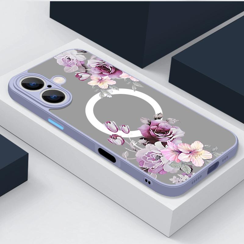 Магнитный чехол для телефона с принтом фиолетового пиона для iPhone Air 17 15 16 14 Pro Max 16 Plus 13 12 Pro 11 Для Magsafe Беспроводная зарядка Обложка