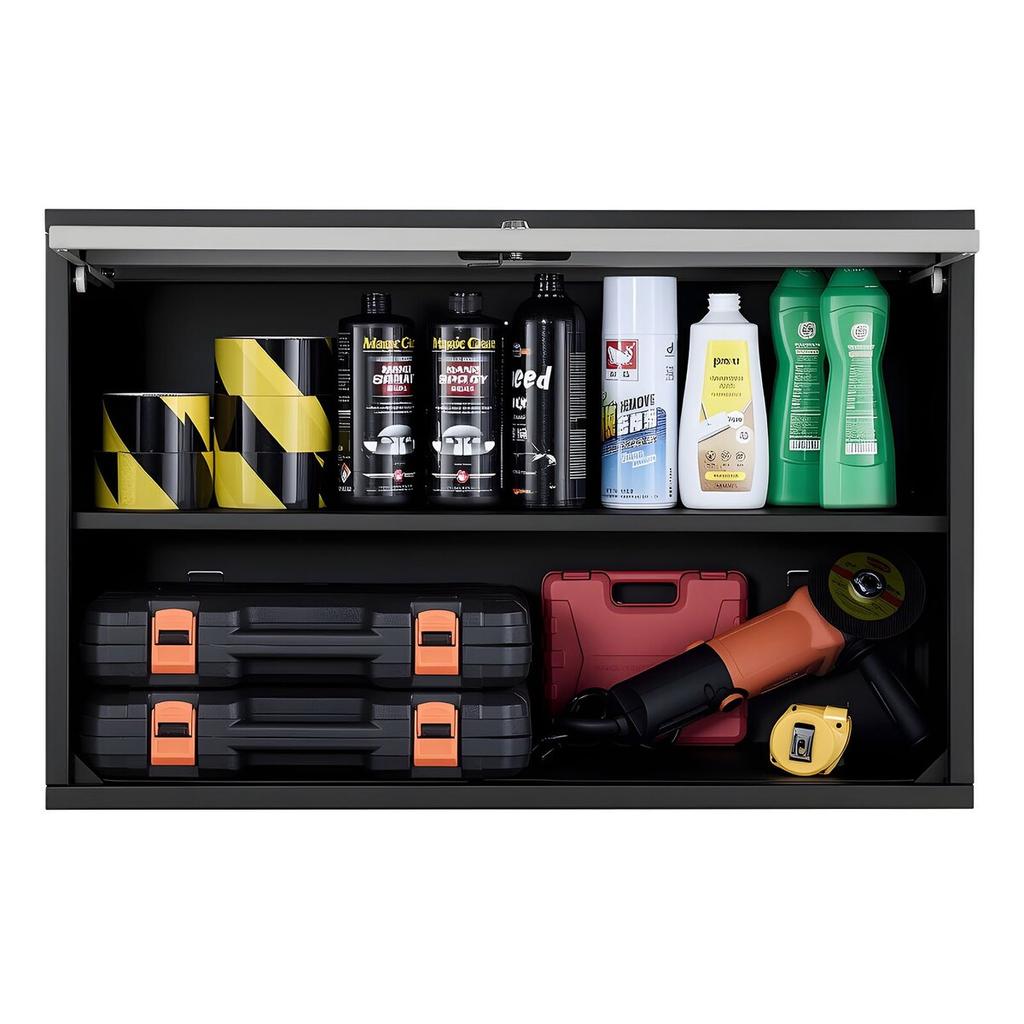 Metal Wall Cabinet, 77W x 30.5D x 50H cm, Floating Garage Tool Cabinet with Up-Flip Door and Shelf, 108.9 kg Load Capacity, Fit for Garage, Basement,