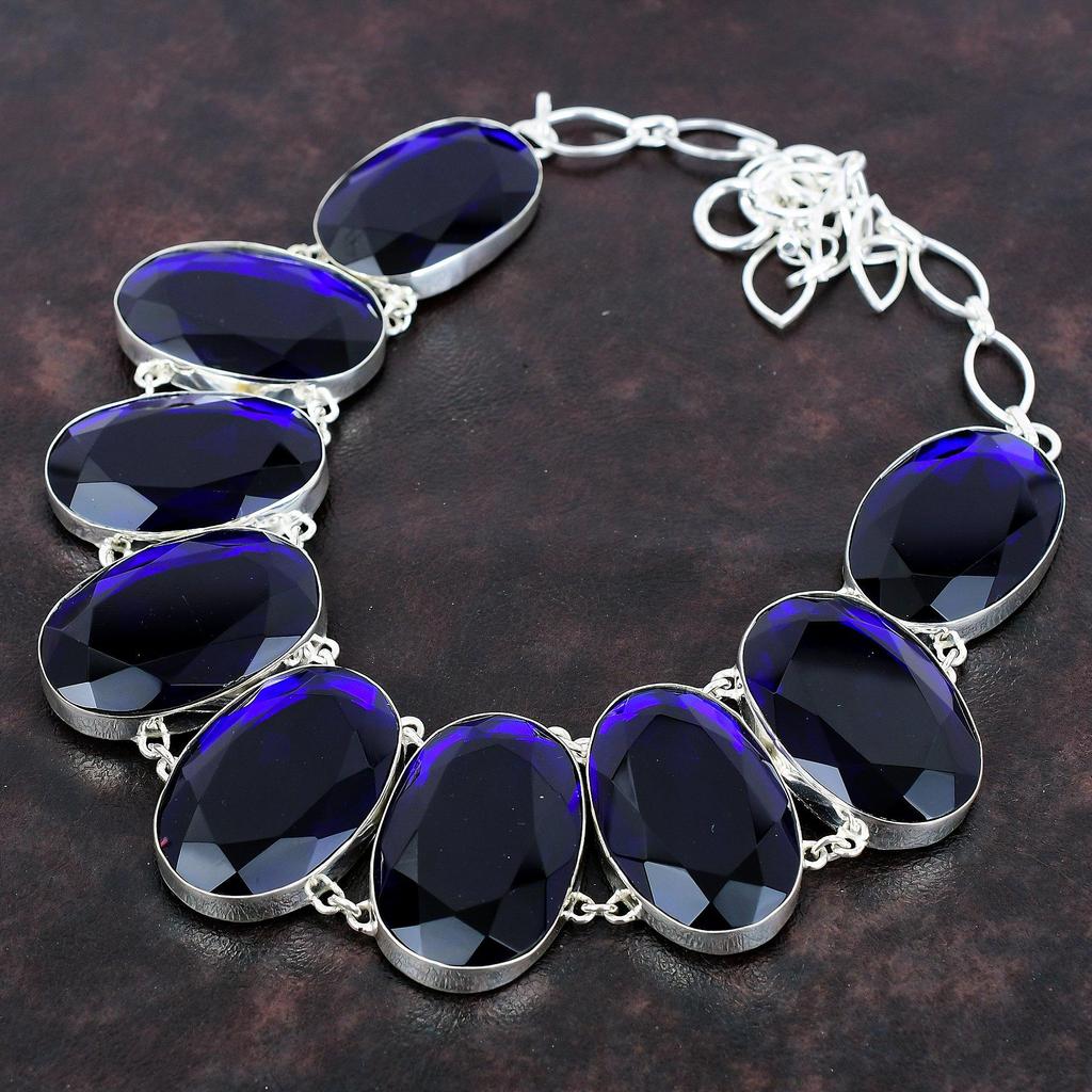 Ожерелье из граненого танзанитового кварца, ожерелье из стерлингового серебра 925 пробы, регулируемое ожерелье-цепочка, ювелирные изделия из драгоценных камней для подарка, удивительное ожерелье ручной работы