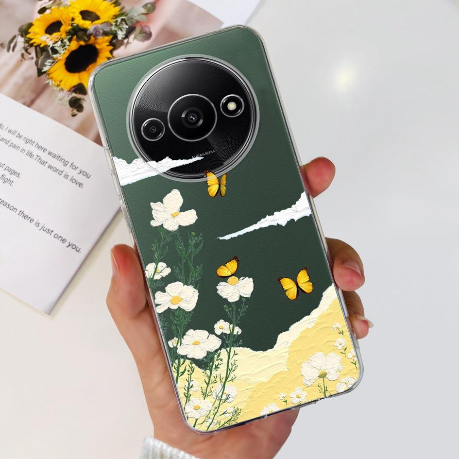 For Funda Xiaomi Redmi A3 Case 2024 Fashion Flower Transparent Silicone Soft TPU Phone Case For Xiomi Redmi A3 RedmiA3 4G Covers